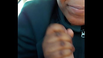 Slut sucks dick and catches nut while her man is inside the house