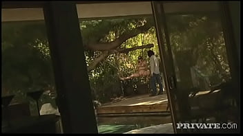 Audrey hollander blindfolded and hung in tree in bdsm rope bondage