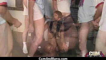 Busty ebony whore gangbanged and covered in cum 13