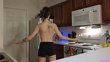 Topless sage eldritch weight lifting in the kitchen