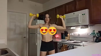 Topless sage eldritch weight lifting in the kitchen