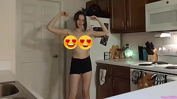 Topless sage eldritch weight lifting in the kitchen