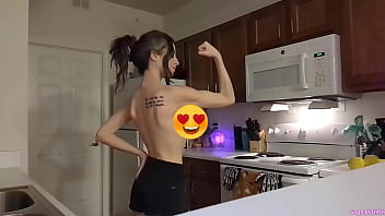 Topless sage eldritch weight lifting in the kitchen