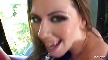 Braces girl with big pussy lips at rough gonzo casting fuck and facial cumshot in black nylon stockings