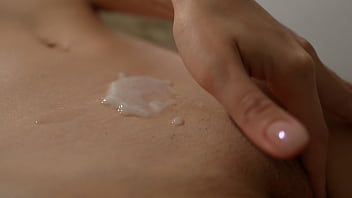 Gently rubbed my cock against my stepsister's pussy and left a mark on her tummy