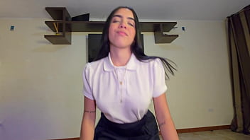 My stepbrother comes out of his room naked and when he sees me dressed in my study uniform he gets excited