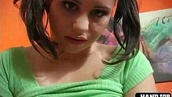 Cute brunette handles giant piepe