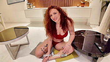 Fiery brazilian curly redhead rides hard