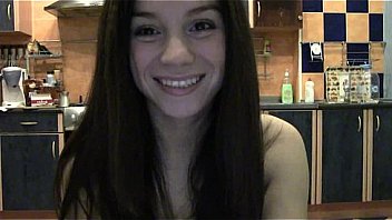 Naughty brunette with a banana on webcam