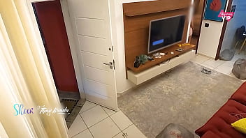 Receiving the delivery man in a very naughty outfit with english subtitles