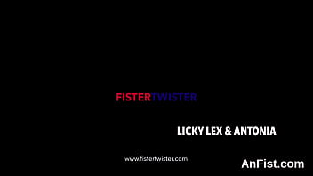 Lesbo cutie gets her trimmed cunt and anal fist fucked