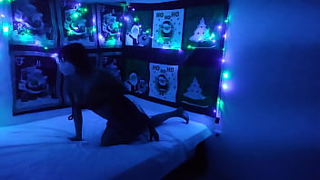 The sensual stepmother shows off her naked body at christmas