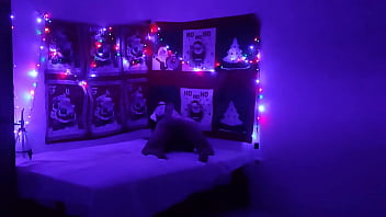 The sensual stepmother shows off her naked body at christmas