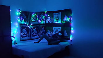 The sensual stepmother shows off her naked body at christmas