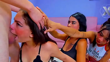 Three horny sluts suck their roommate's cock when they should be in class