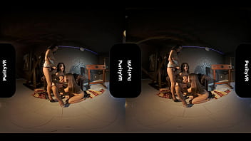 Two milfs bang a 18teen with strap on