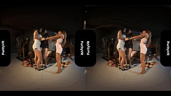 Two milfs bang a 18teen with strap on