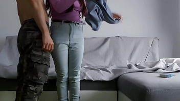 Romantic young couple have passionate and intense sex on the couch