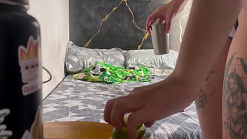 We went to take a bath in the pool then i stuck the plug in his ass until i came inside