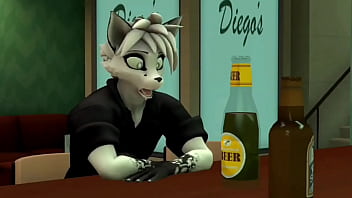 Furry con cerveza y con grandes tetas fornican en un bar
