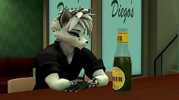 Furry con cerveza y con grandes tetas fornican en un bar