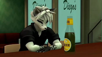 Furry con cerveza y con grandes tetas fornican en un bar