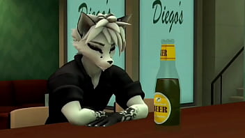 Furry con cerveza y con grandes tetas fornican en un bar