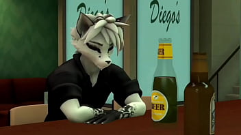 Furry con cerveza y con grandes tetas fornican en un bar
