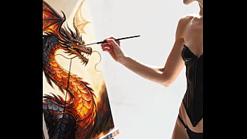 An ai lady paints a picture in sexy lingerie