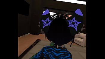 Mute cat grinds against bunny momma's clit until they both cum