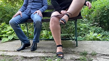 Hot stream of piss from sweet mother in law's hole through panties in the park