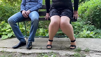 Hot stream of piss from sweet mother in law's hole through panties in the park