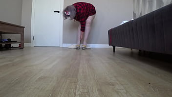 Home camera watches plump legs from below on the floor mature housewife changes into a sexy nurse uniform foot fetish