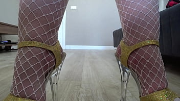 Home camera watches plump legs from below on the floor mature housewife changes into a sexy nurse uniform foot fetish