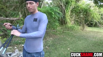 Cuckold husband helps wife fuck stranger on camping trip