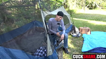 Cuckold husband helps wife fuck stranger on camping trip