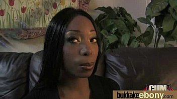 Hot ebony chick in interracial gangbang 19