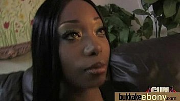 Hot ebony chick in interracial gangbang 19
