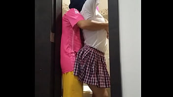 Student goes to the bathroom and meets the classmate the male warms her up and convinces her that it is better to have sex than to be thinking about the bad grade