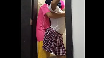 Student goes to the bathroom and meets the classmate the male warms her up and convinces her that it is better to have sex than to be thinking about the bad grade