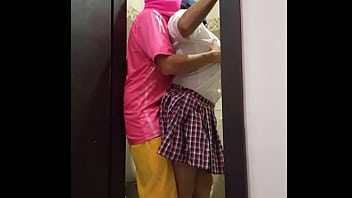 Student goes to the bathroom and meets the classmate the male warms her up and convinces her that it is better to have sex than to be thinking about the bad grade