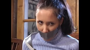 Babysitter and black hair slut friend tie up wife and fuck male person on sofa