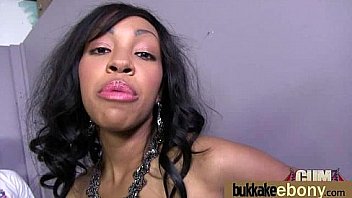 Ebony gets group cumshots 1