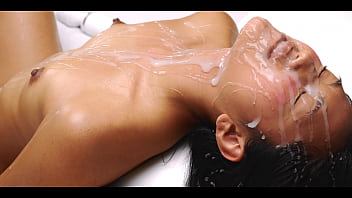 Sweet girl rides huge dildos with cute ahegao face and explodes with a lot of cum