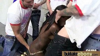 Ebony gets group cumshots 4