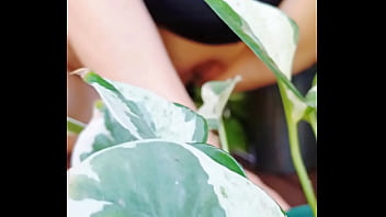 Horny mature gapes while she gardens