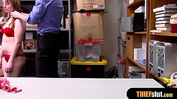 Long legged petite thief caught and pays with pussy