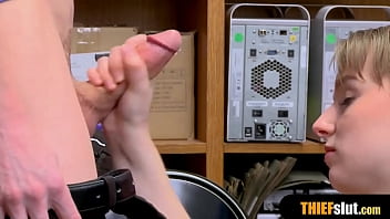 Long legged petite thief caught and pays with pussy