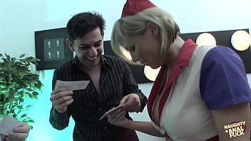 Hot blondie gets two customers but this time she gets a good tasty fucking