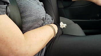Trashy milf plays with her pussy in the car to get wet for hardcore cream pie action on the bed preview